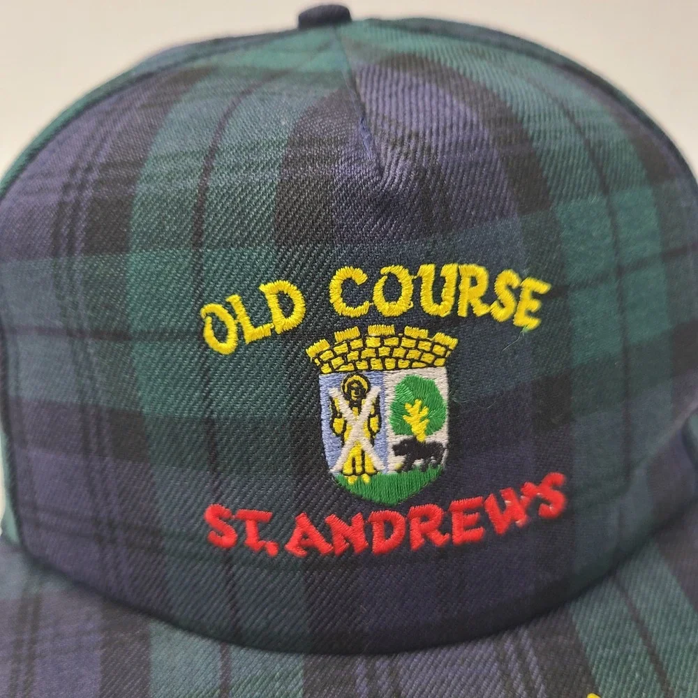 Vintage Old Course St Andrews Hat Snapback Blue Green Plaid Golf Scotland Men